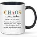 Chaos Coordinator Letter Pattern Coffee Mug, Double Side Print Ceramic Drinking Cup with Handle for Home Office Use, Thank You Gift for Teacher Coworker