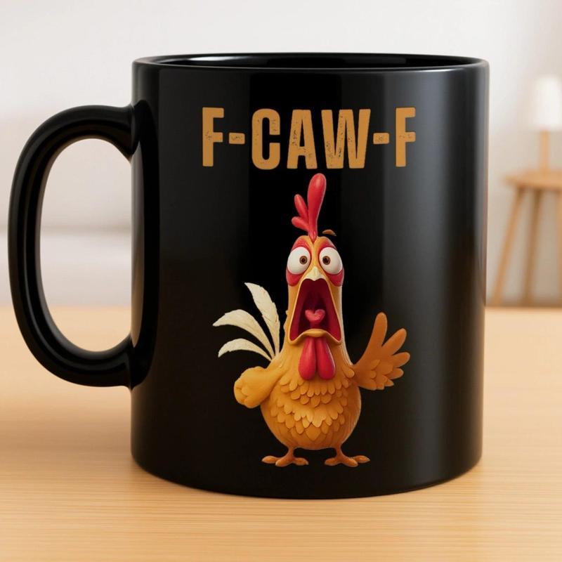 BNB [Trending] F-CAW-F Funny Chicken Mug - 11oz & 15oz, Sarcastic Rooster Coffee Cup, Hilarious Chicken Drinkware, Spooky Halloween Mug, Halloween Gifts, Christmas Gifts, Funny Gift Ideas