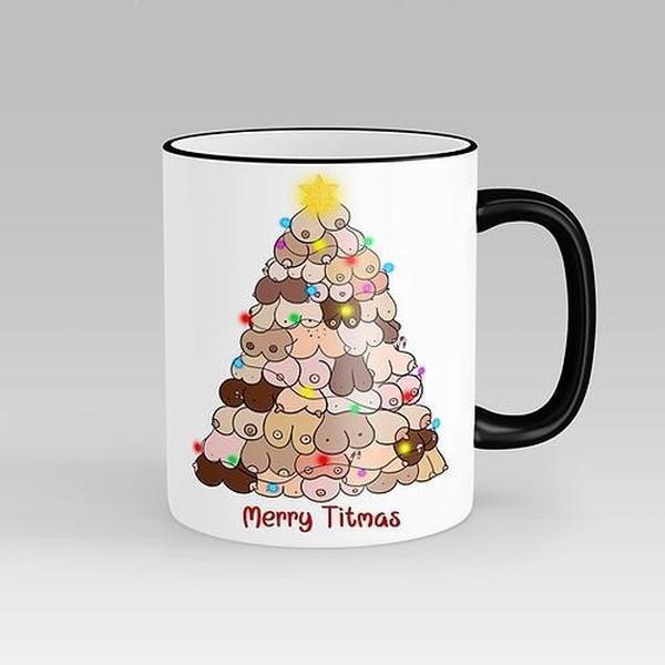 Merry Titmas Funny Christmas Mug, Adult Humor Holiday Coffee Cup, Naughty Xmas Gift for Him or Her, Sarcastic Festive Drinkware